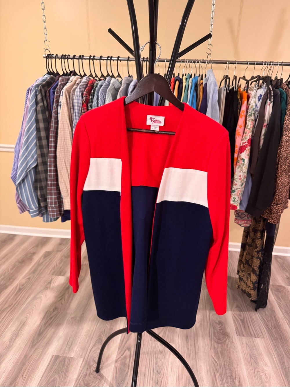Vintage Petite Colorblock Open Cardigan